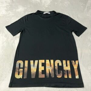 Givenchy‎ T-Shirt Logo Sunset Spellout Print Short Sleeve Black Mens XXS